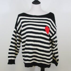 Beyond Capri Black & White Stripe Heart Sweater – Size Medium